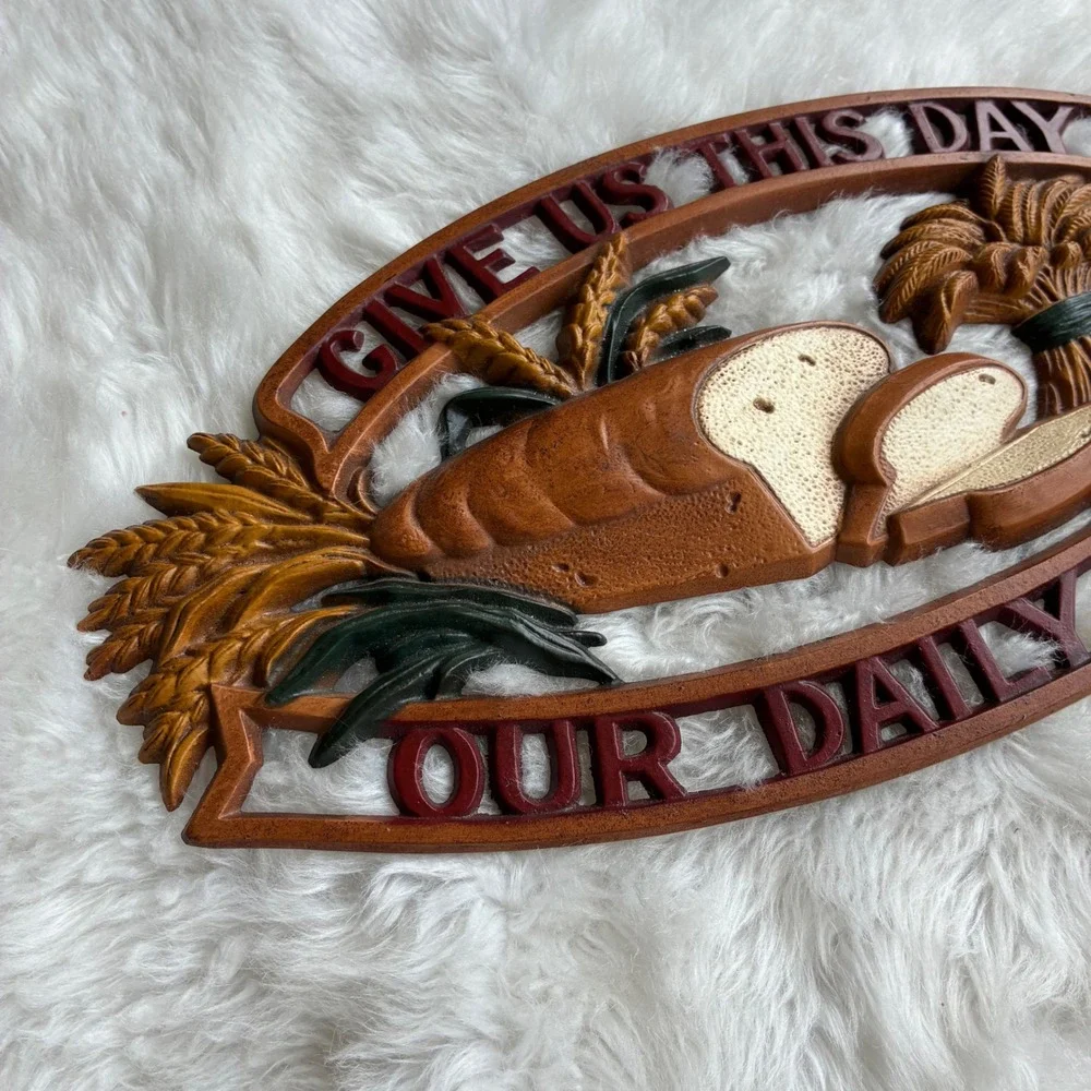 Vintage 1960s Sexton Give Us This Day Our Daily Bread Cast Metal Wall Hanging 15